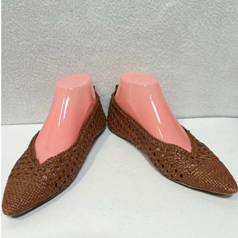 DEL CARLO Women's Size 8 Shoes Woven Leather Pointed Toe Ballet Flats Brown